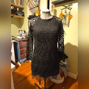 Solitaire Black Crochet Long Sleeve Dress